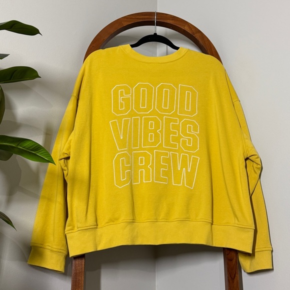 Old Navy 2X Mustard Yellow Good Vibes Crew Long Sleeve Pullover Sweatshirt - Picture 4 of 10